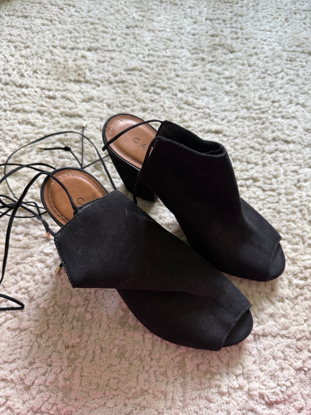 Carrano Black Lace-Up Peep Toe Women’s Heels 9